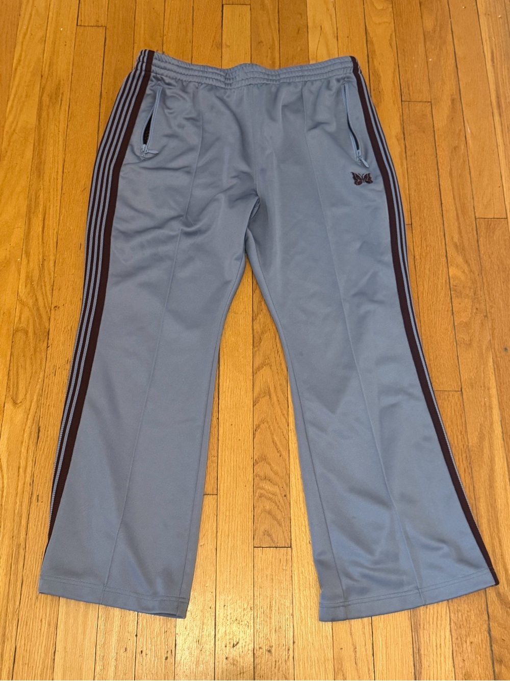 Needles Light Blue Track Pants with Dark Brown Side Stripes